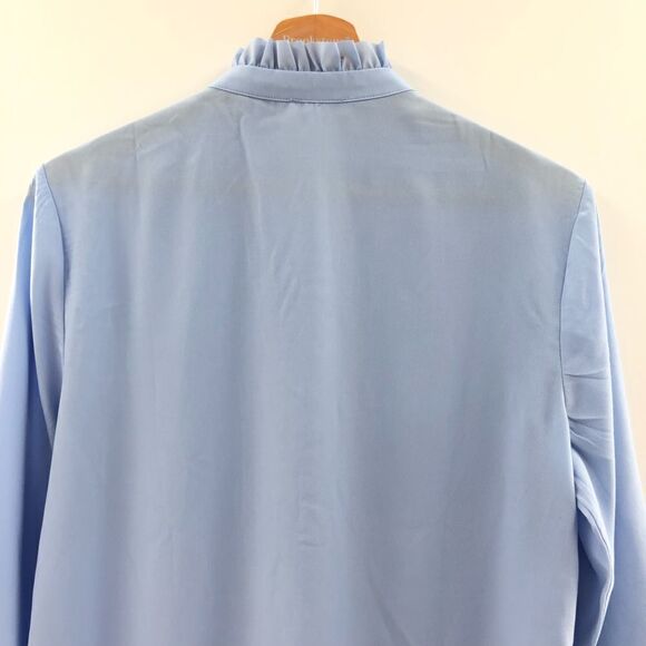 Riley & Rae baby Blue Stand Collar Ruffle trim button up Blouse Medium - Picture 8 of 9
